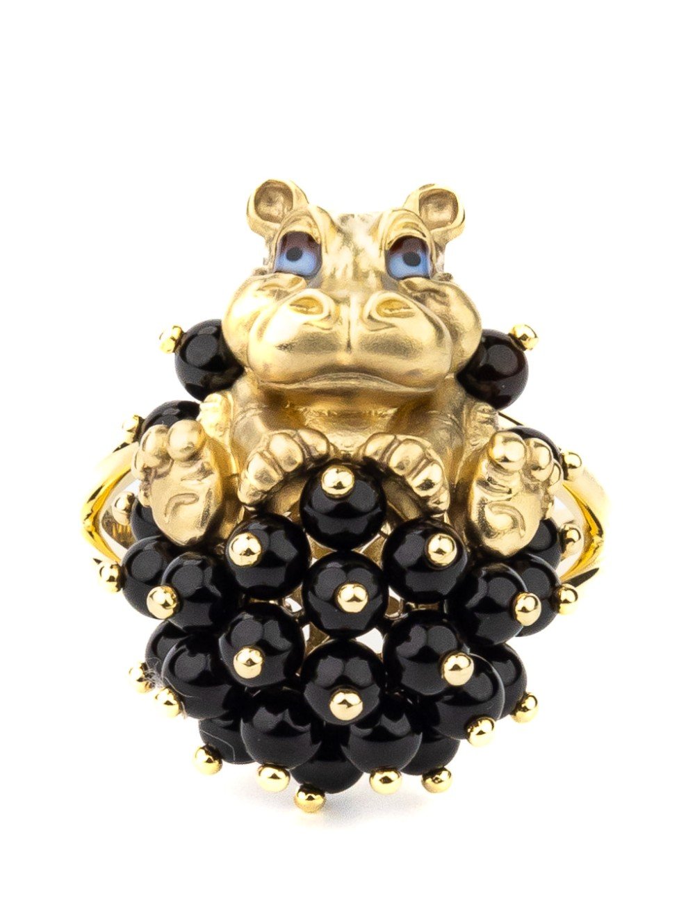 Кольцо из лимонного золота c эмалью и ониксом