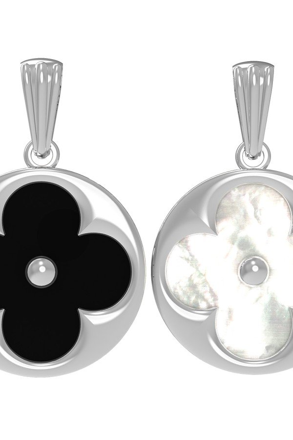 Подвеска из белого золота c ониксом и перламутром