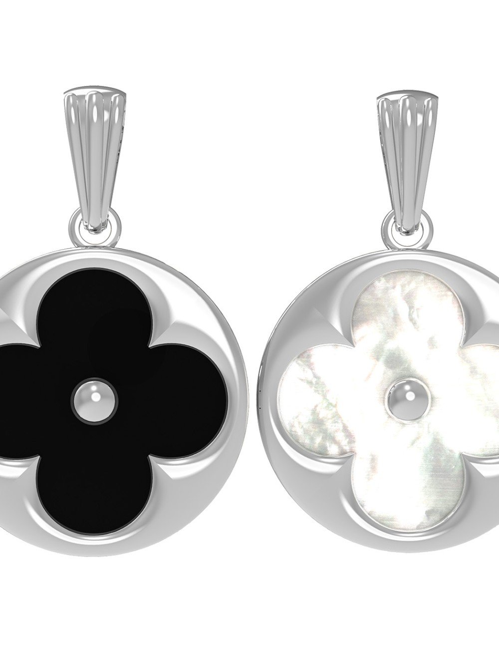 Подвеска из белого золота c ониксом и перламутром