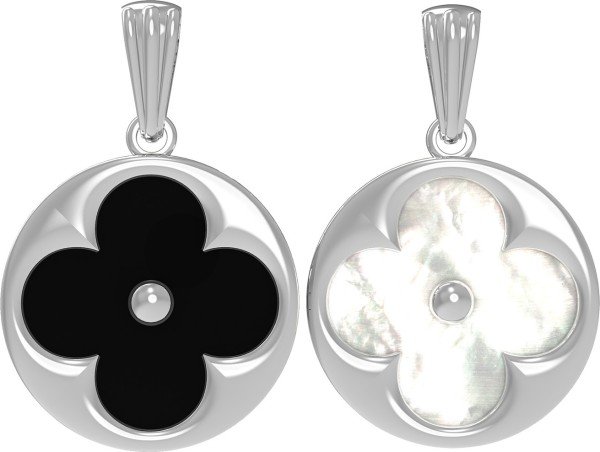 Подвеска из белого золота c ониксом и перламутром