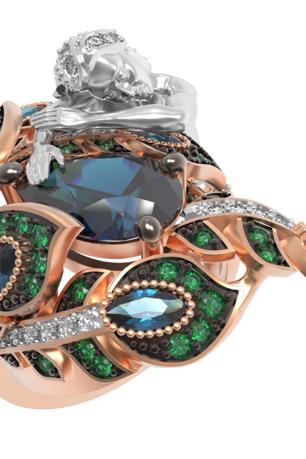 Кольцо из золота c фианитом, топазом London Blue и топазом London