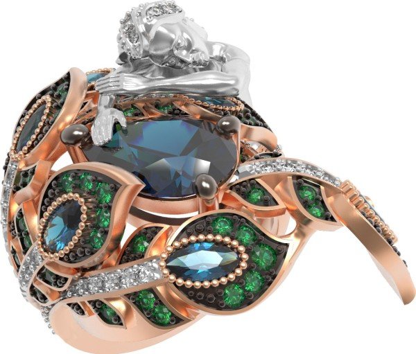 Кольцо из золота c фианитом, топазом London Blue и топазом London
