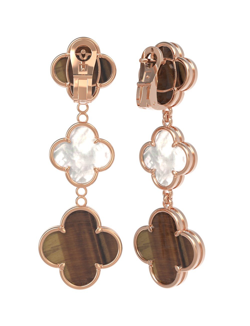 Серьги из золота c тигровым глазом и перламутром