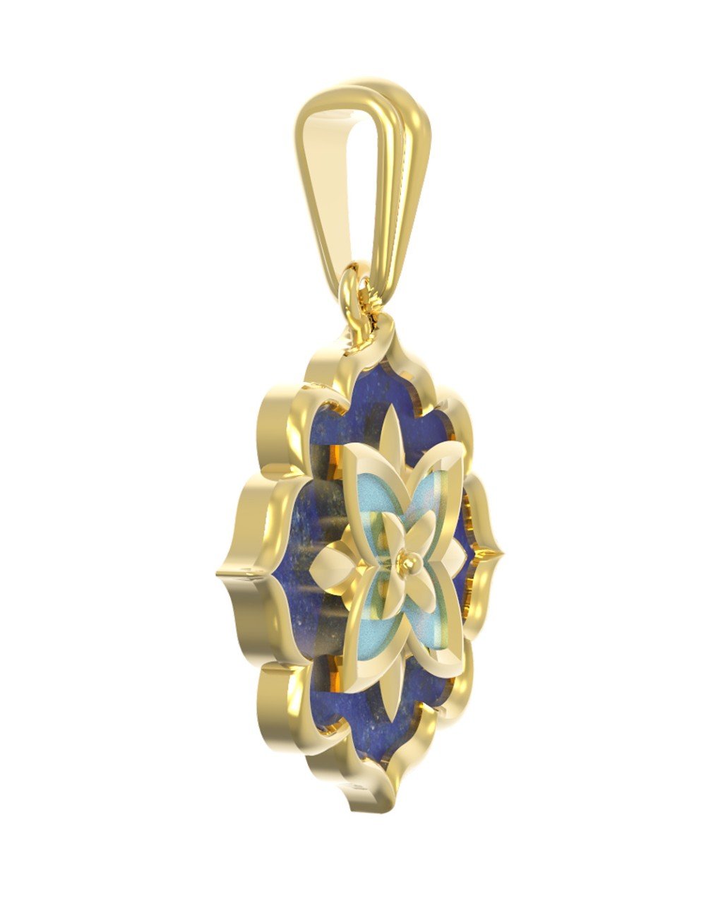 Подвеска из лимонного золота c бирюзой и лазуритом