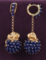 Серьги из золота c эмалью и лазуритом