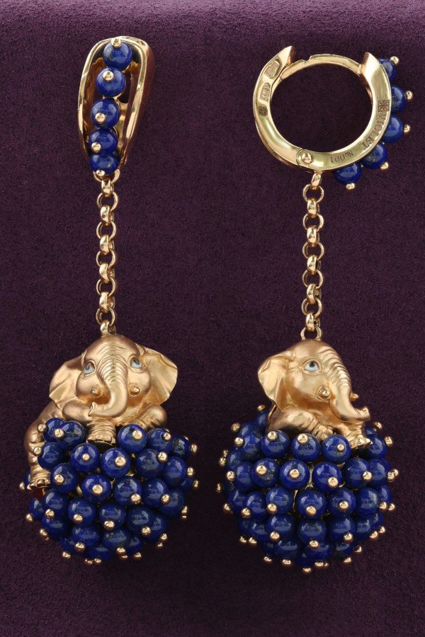 Серьги из золота c эмалью и лазуритом