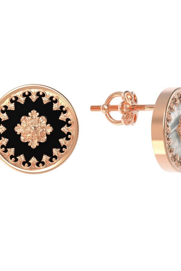 Серьги из золота c ониксом и перламутром