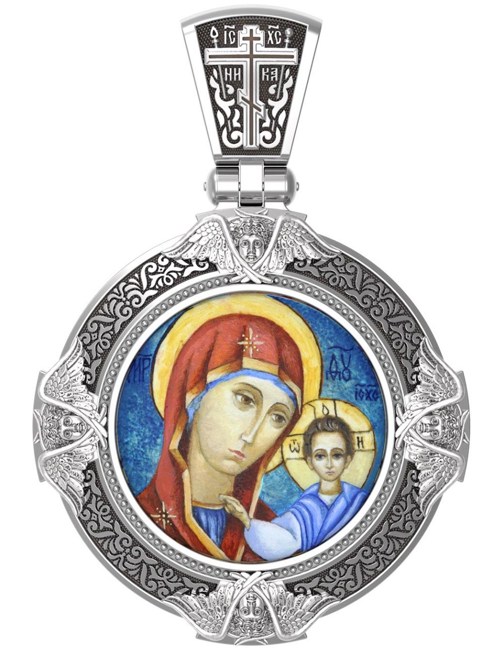 Образок из белого золота c эмалью и иконописью