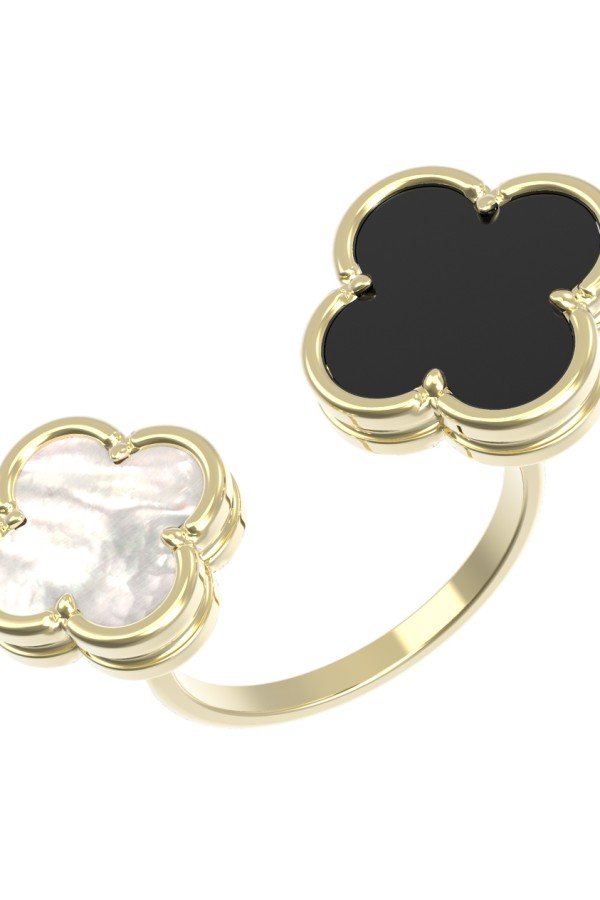 Кольцо из лимонного золота c ониксом и перламутром