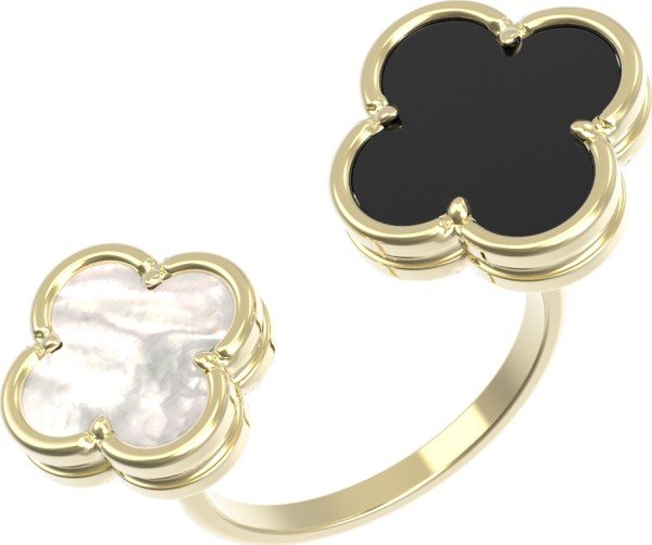 Кольцо из лимонного золота c ониксом и перламутром