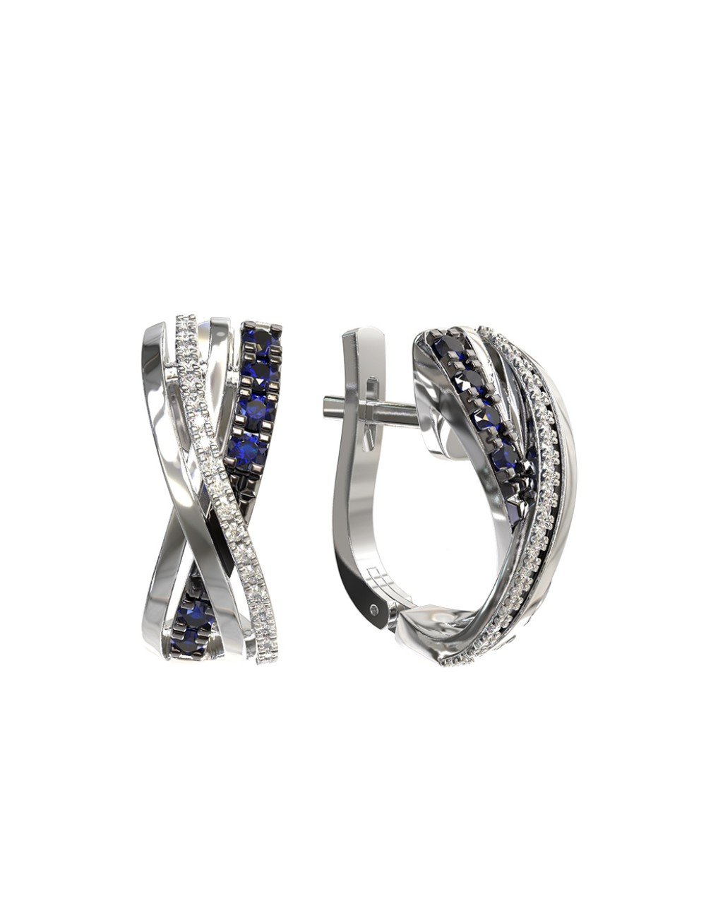 Серьги из белого золота c бриллиантами и сапфиром