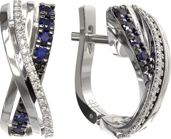 Серьги из белого золота c бриллиантами и сапфиром