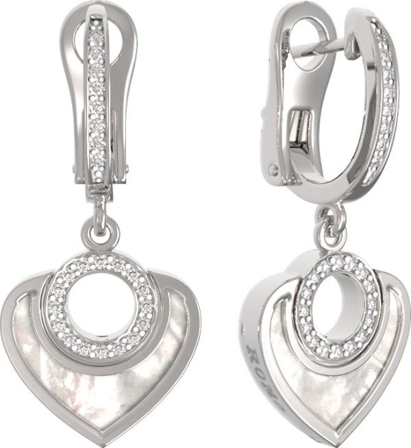 Серьги из белого золота c бриллиантами и перламутром