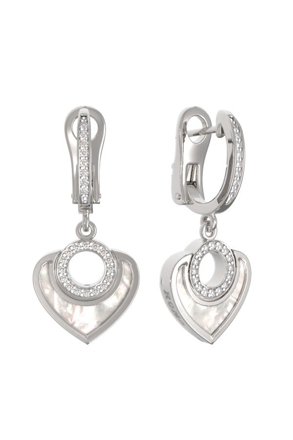 Серьги из белого золота c бриллиантами и перламутром