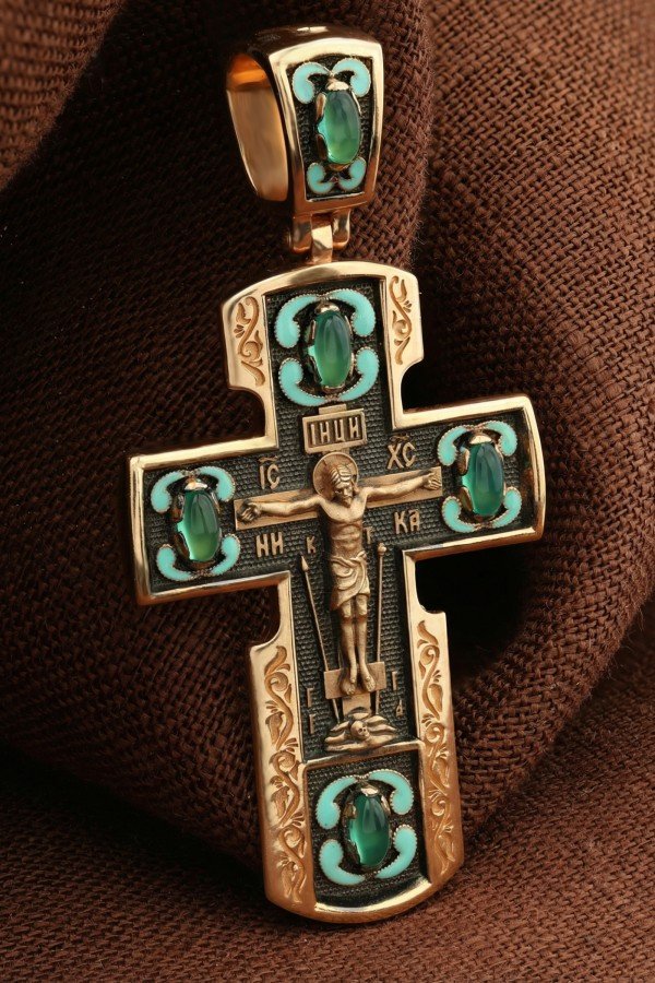 Крест из золота c эмалью и хризопразом
