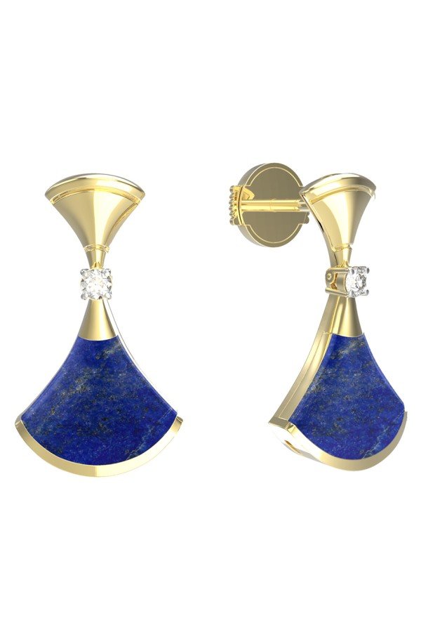 Серьги из лимонного золота c бриллиантами и лазуритом