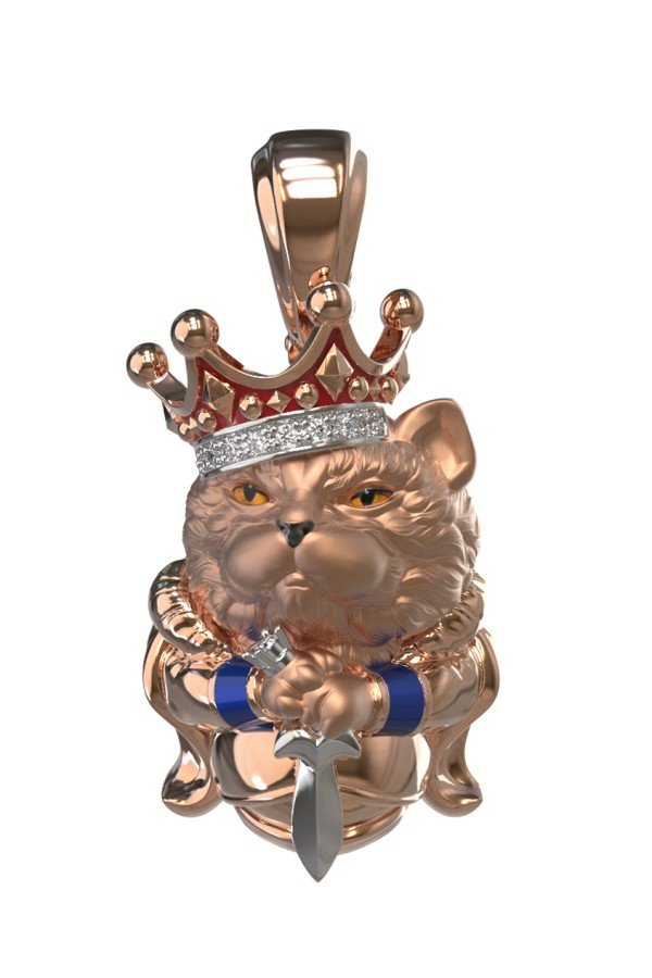 Подвеска из золота c эмалью, бриллиантами и рубином