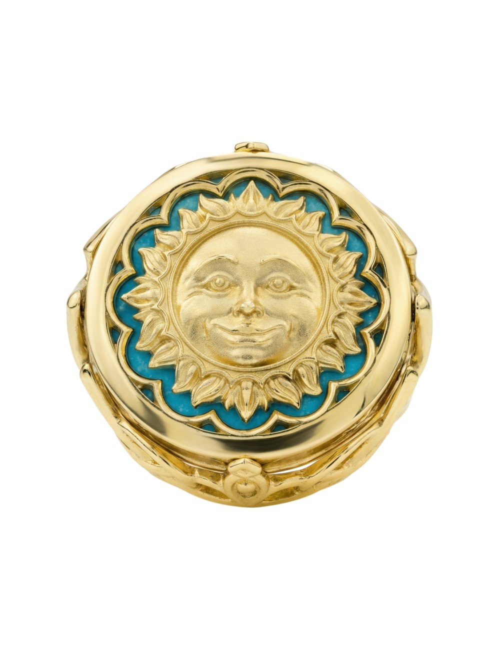 Кольцо из лимонного золота c бирюзой и лазуритом