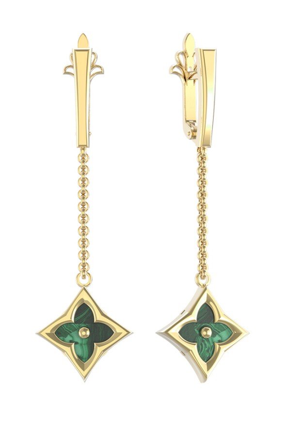 Серьги из лимонного золота c малахитом