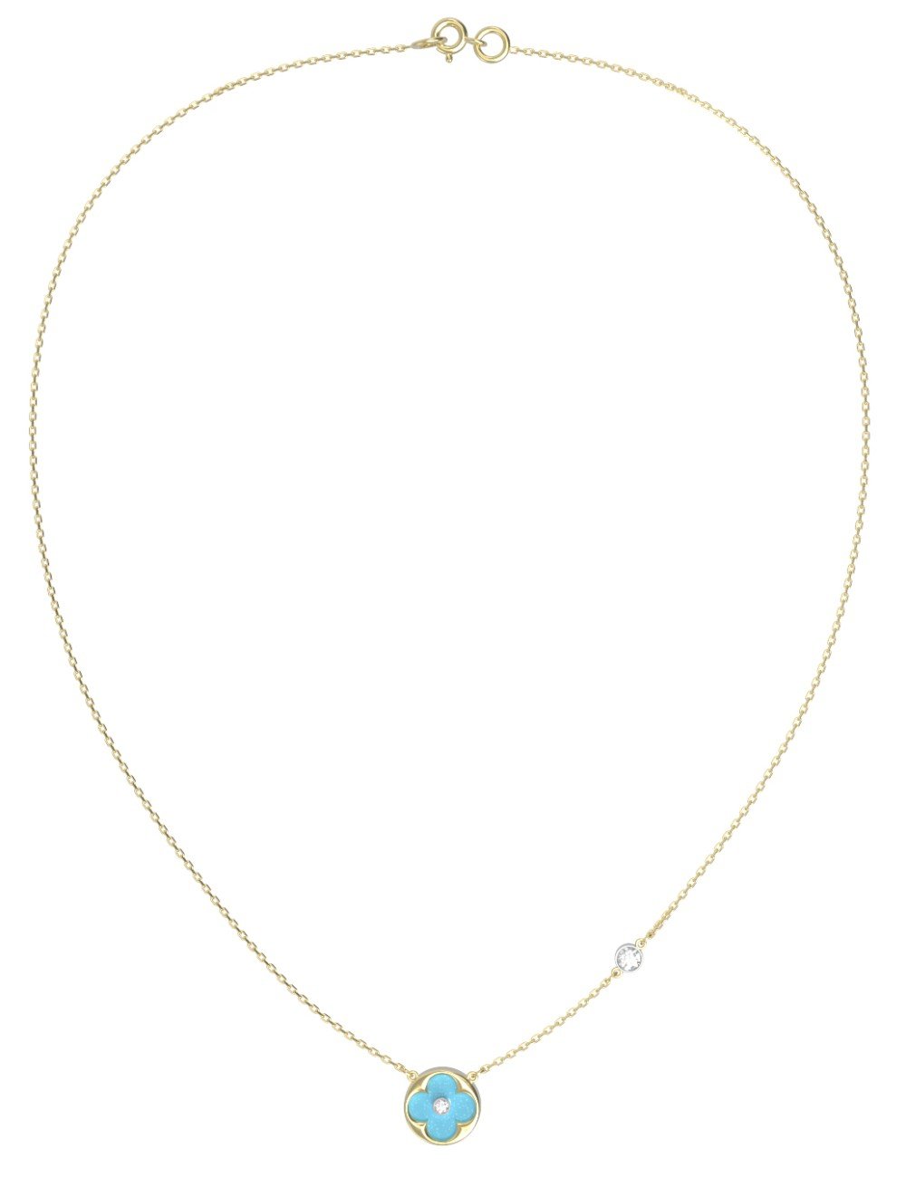 Колье из лимонного золота c бриллиантами и бирюзой