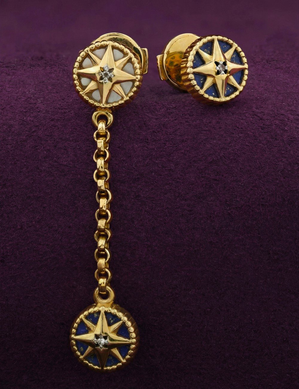 Серьги из лимонного золота c бриллиантами, лазуритом и перламутром