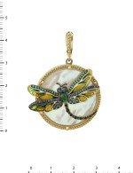 Подвеска из лимонного золота c сапфиром, изумрудом, эмалью и перламутром