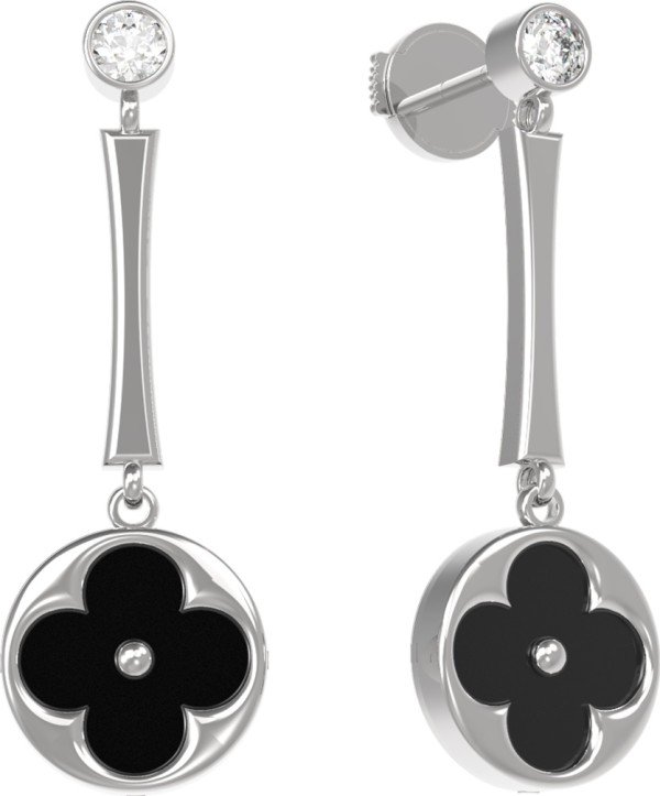 Серьги из белого золота c фианитом и ониксом