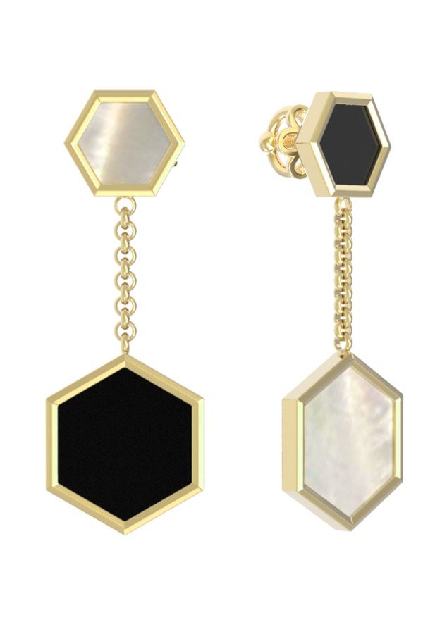 Серьги из лимонного золота c ониксом и перламутром