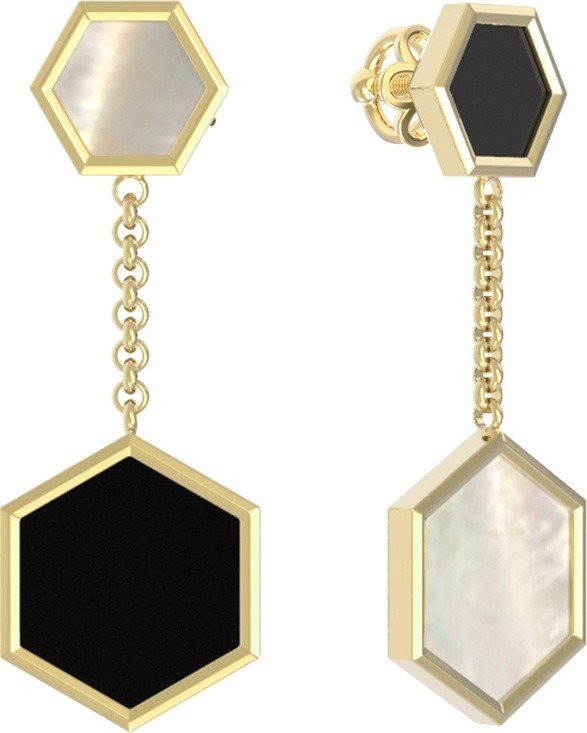 Серьги из лимонного золота c ониксом и перламутром