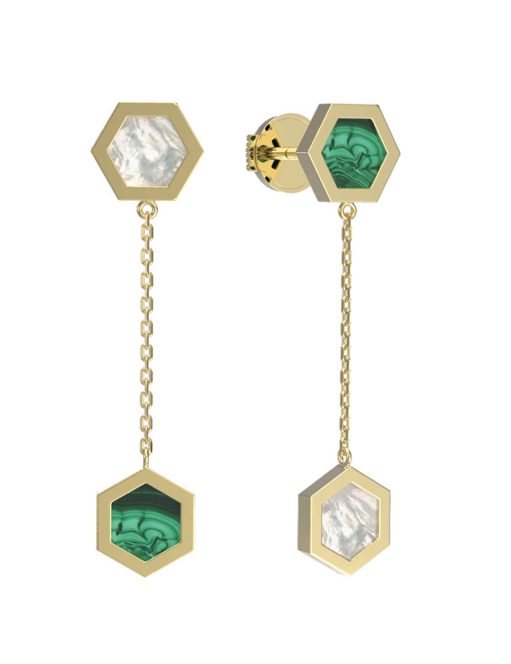 Серьги из лимонного золота c малахитом и перламутром