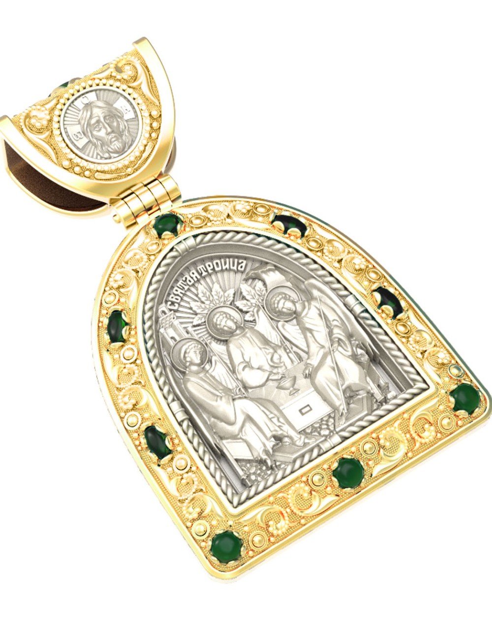 Образок из лимонного золота c эмалью, хризопразом и бивнем мамонта