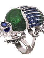 Кольцо из белого золота c эмалью, фианитом и сапфиром