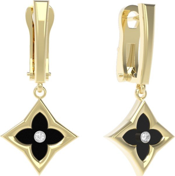 Серьги из лимонного золота c бриллиантами и ониксом