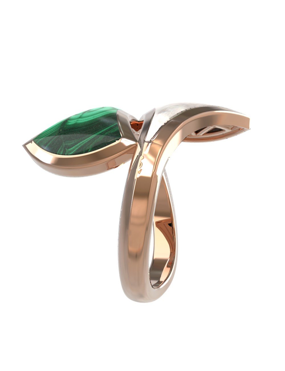 Кольцо из золота c малахитом и перламутром