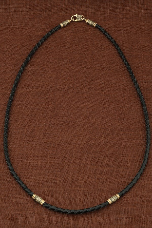 Гайтан из лимонного золота c кожаным шнурком