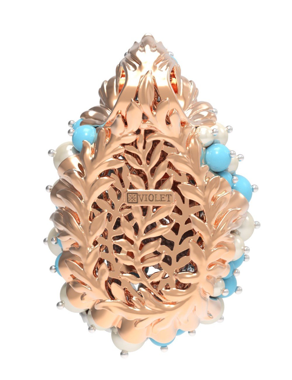 Подвеска из золота c жемчугом и бирюзой