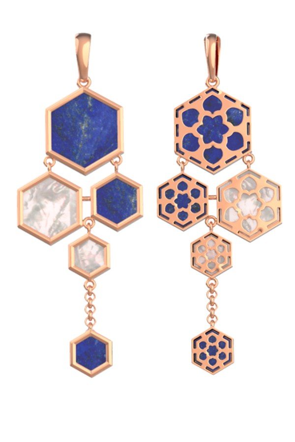 Подвеска из золота c лазуритом и перламутром