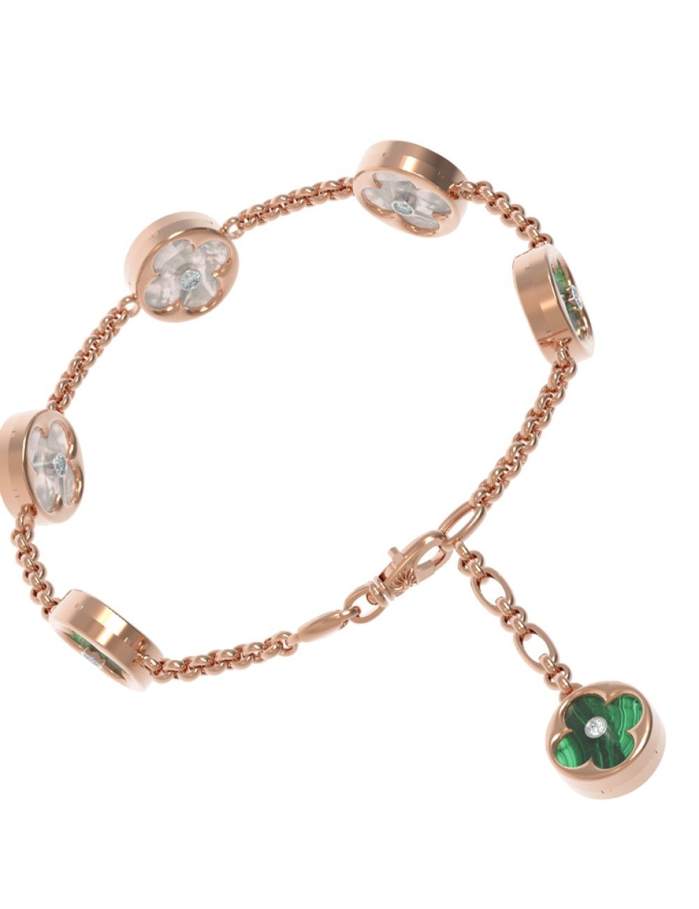 Браслет из золота c бриллиантами, малахитом и перламутром