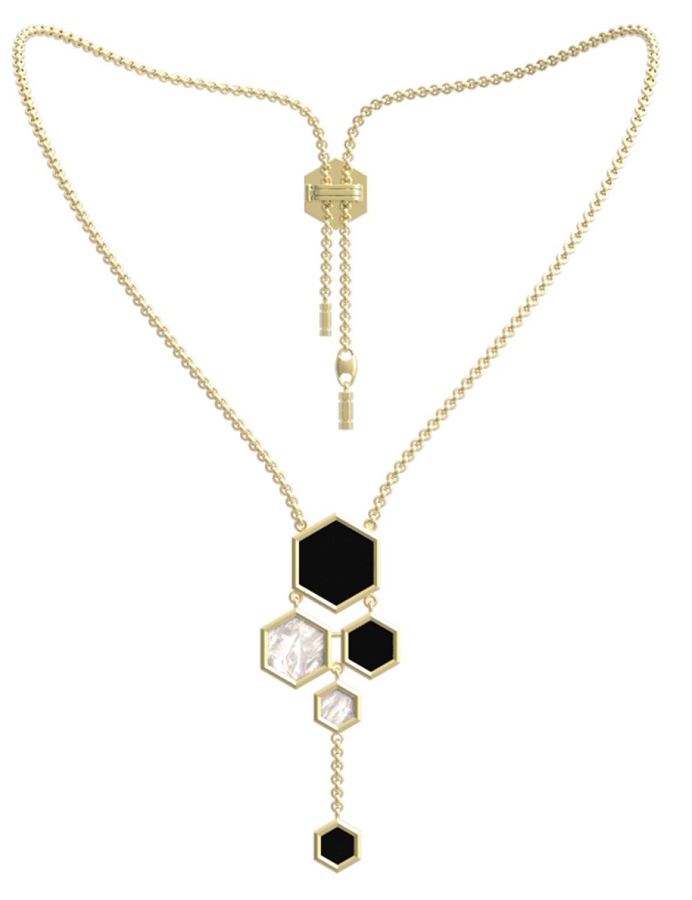 Колье из лимонного золота c ониксом и перламутром