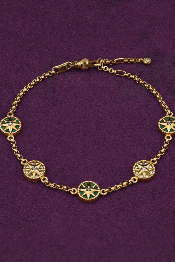 Браслет из лимонного золота c бриллиантами, малахитом и перламутром