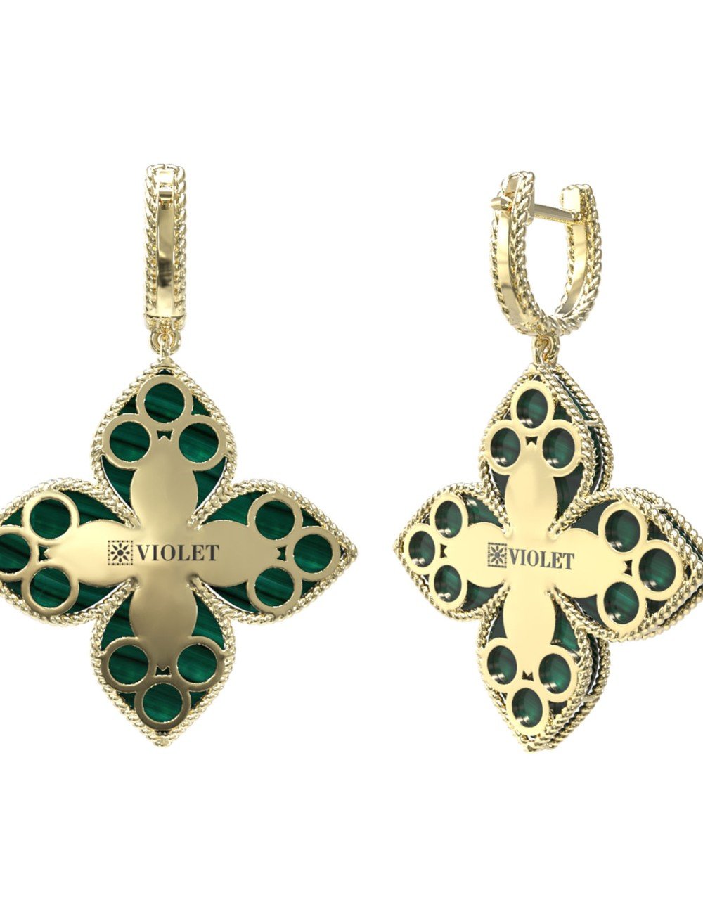 Серьги из лимонного золота c бриллиантами и малахитом