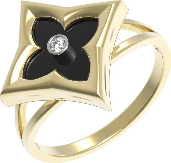 Кольцо из лимонного золота c бриллиантами и ониксом
