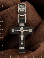 Крест из белого золота c эмалью и эбеновым деревом