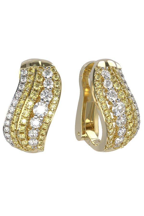 Серьги из лимонного золота c бриллиантами и сапфиром