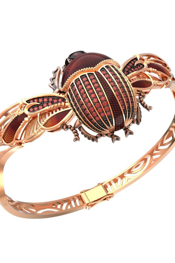 Браслет из золота c эмалью, фианитом, гранатом и эмалью