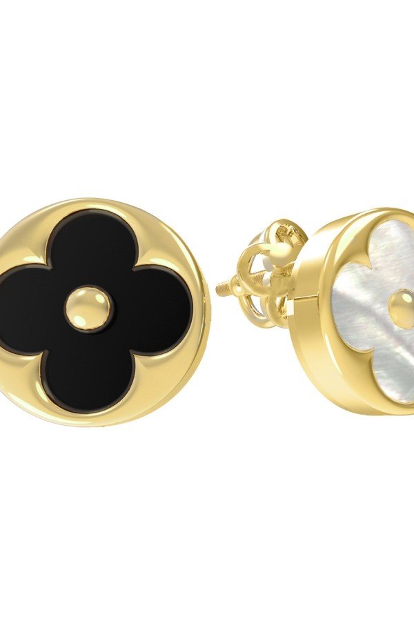 Серьги из лимонного золота c ониксом и перламутром