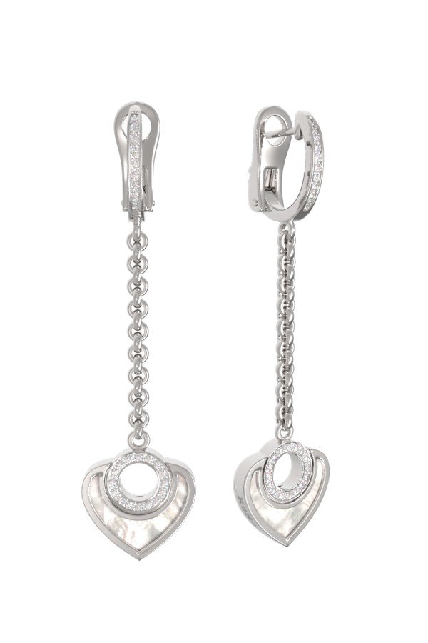 Серьги из белого золота c бриллиантами и перламутром