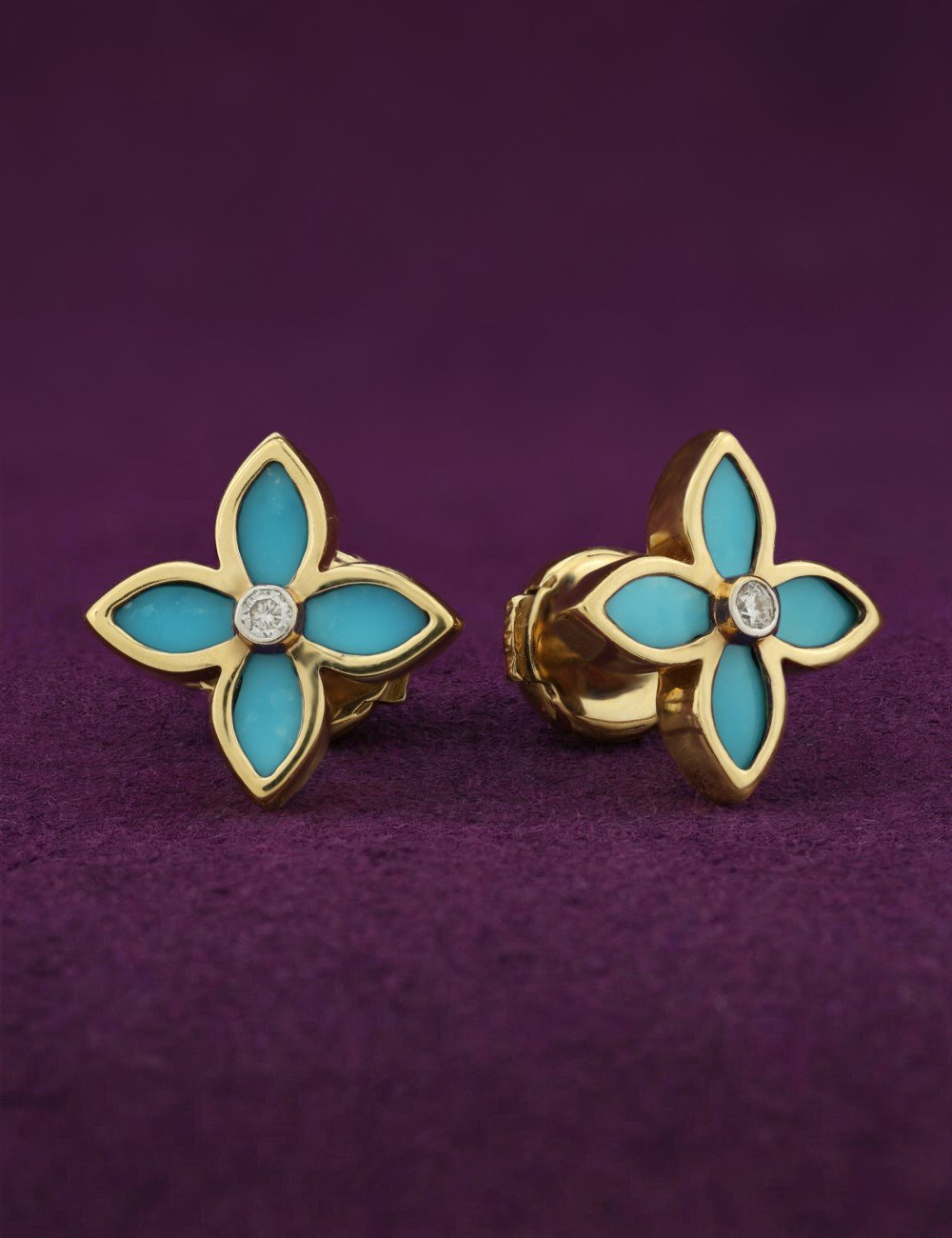 Серьги из лимонного золота c бриллиантами и бирюзой