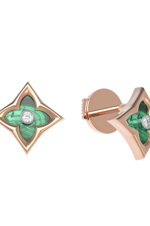 Серьги из золота c бриллиантами и малахитом