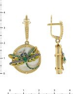 Серьги из лимонного золота c сапфиром, изумрудом, эмалью и перламутром